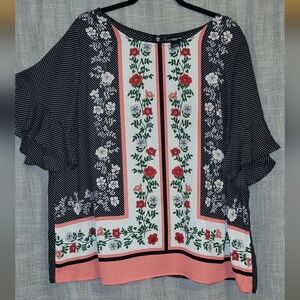 Liz Claiborne 2X Floral Black and White Women's Top